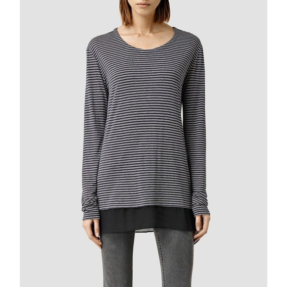 AllSaints Miro Long Sleeve Stripe Tee US8 UK12 NWT - Picture 2 of 8
